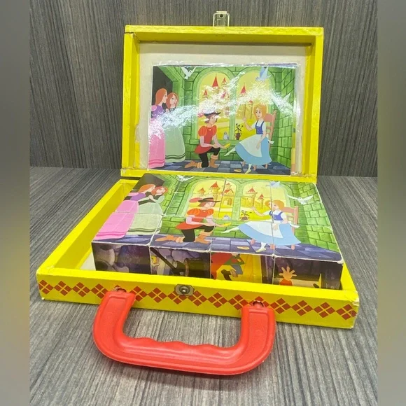 Wooden Toy Block Picture Cubes Vintage Snow White Cinderella - Picture 6 of 16